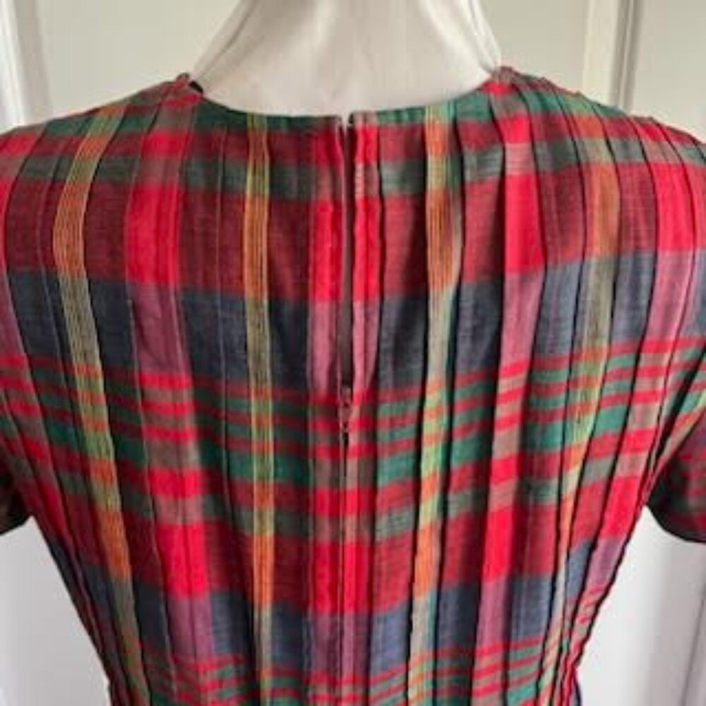 VTG 90's Linen Cotton Positive Attitude DartedPlaid Maxi Dress Women's 12 - Picture 8 of 9